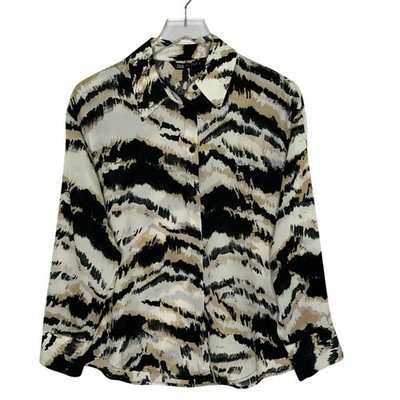 Zara Button Front Shirt S Satin Abstract Brushstroke Tiger Animal Print