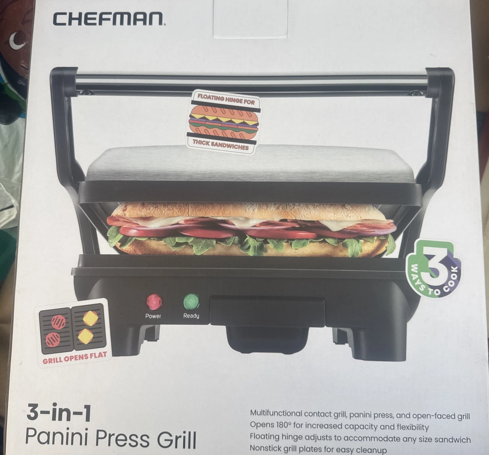 Chefman Electric Panini Press Grill Sandwich Maker Nonstick Stainless Steel