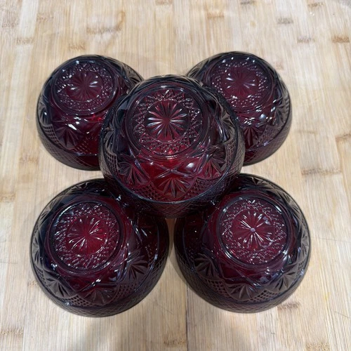 VTG 5 Luminarc Cristal d'Arques-Durand Ruby Red 5-1/2" Salad Bowls depression *