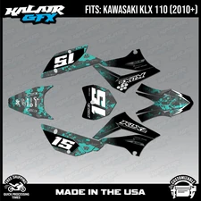 Graphics Kit for Kawasaki KLX110 KLX110R/RL (2010-2024) Cyberware-Teal