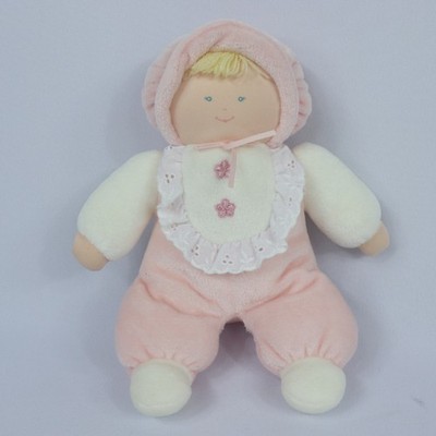 Vintage Eden Girl Baby Doll Plush Pink Velour Terry Cloth Blonde Hair Blue Eyes