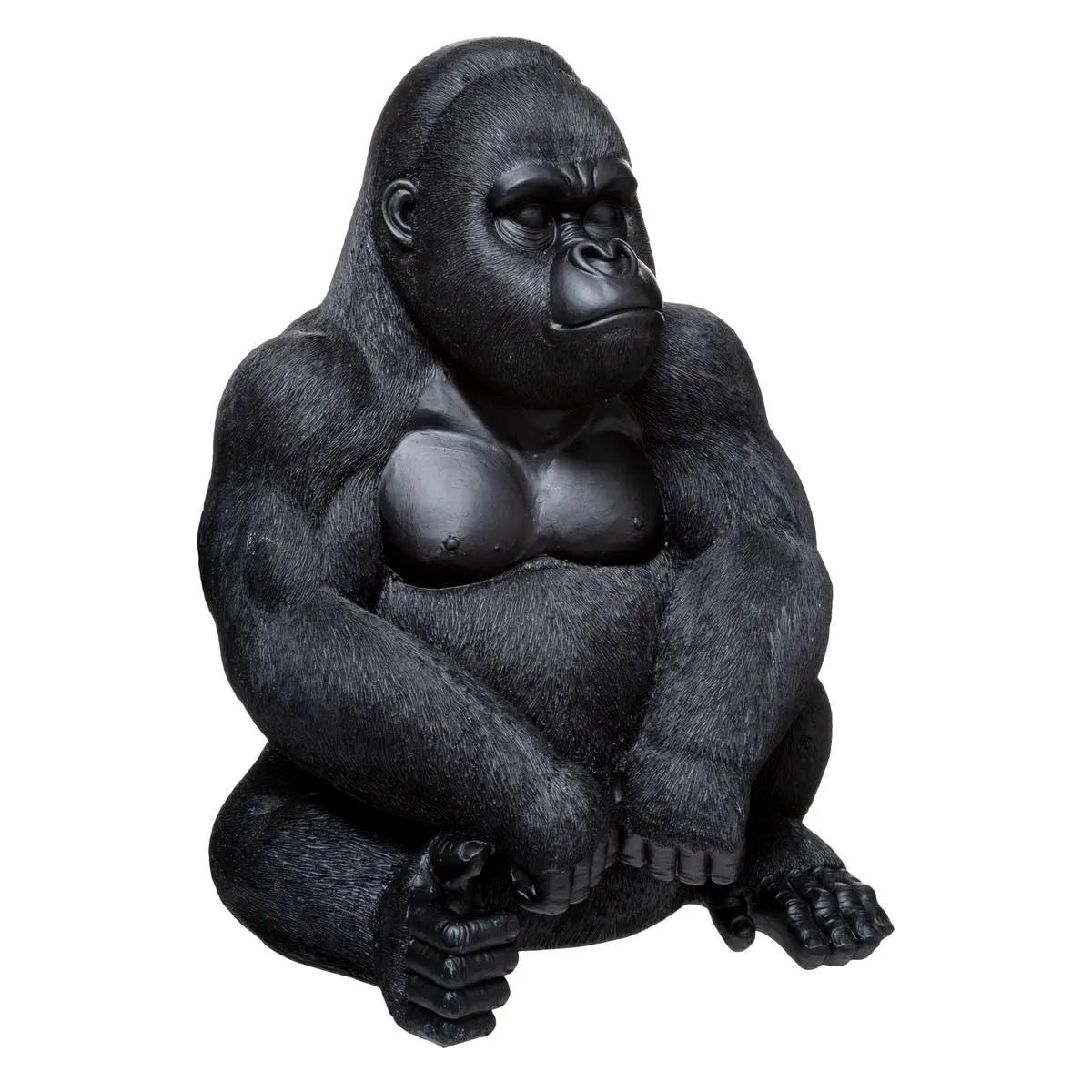 Statue gorille assis noir 46cm objet déco salon moderne
