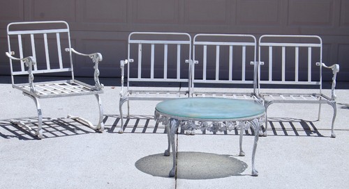 Vintage 1950s Cast Aluminum Patio Set | 5-Piece Outdoor Seating | Rocker Chair
