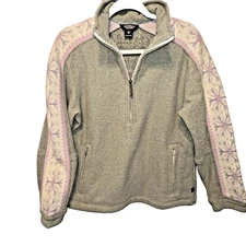 Woolrich Gray Sweater Fleece Snowflake Theme 1/2 Zip Unisex Women's Size M