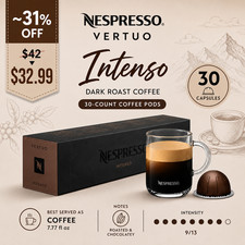 Nespresso Capsules VertuoLine, Intenso, Dark Roast Coffee, 30-Count Coffee Pods