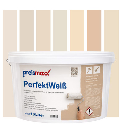 Perfektweiß Wandfarbe Innenfarbe beige matt höchste Deckkraft 2,5L | 5L | 10L