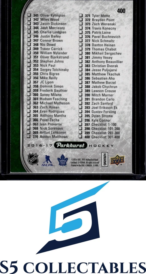 2016-17 Parkhurst #400 Auston Matthews 3213 - Image 2 of 2