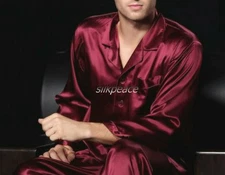 SILKPEACE 2nd Item FREE SHIP Mens Silk Satin Pajamas Set Lounge Pants POCKET PJ
