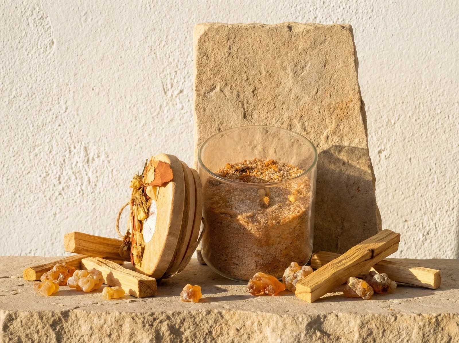 Bougie de sable Palo Santo Ambre, parfum maison ancrage spirituel et purification