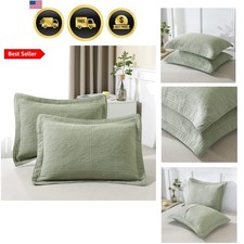 100 Cotton Quilted Pillow Sham Floral Printed Pillow Cover Sage Green, Stand...