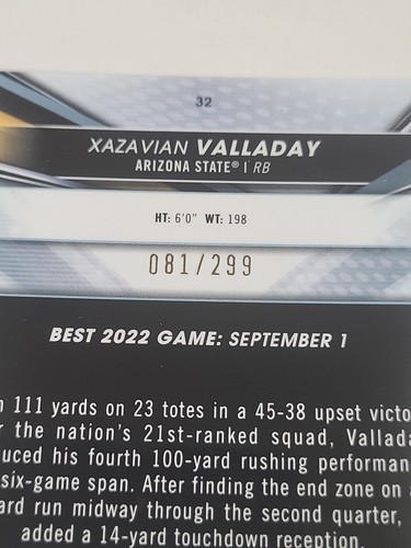 2022 Bowman's Best University Xazavian Valladay Mini Diamond Refractor /299 #32 - Picture 3 of 3