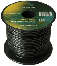 Harmony Car Primary 16 Gauge Power or Ground Wire 100 Feet Spool Black Cable New