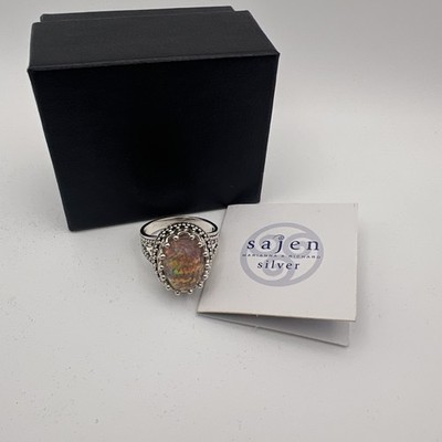 Sajen Sterling Silber Ring rosa Opal überlagert mit facettiertem Quarz Gr. 8,75 Neu