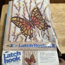 M H yarns Butterfly On Pussy Willow 18x24” Latch Hook Rug Wall Hanging Kit