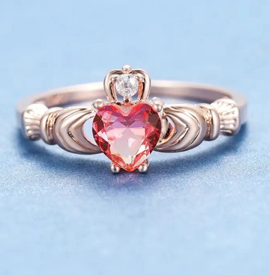 CLADDAGH HEART  Ring Size 10. Rose gold and pink Yellowstone made from stainless