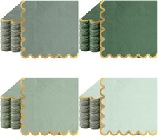 100 Pack Scalloped Cocktail Napkins with Gold Foil Accents Beverage Napkins Scal