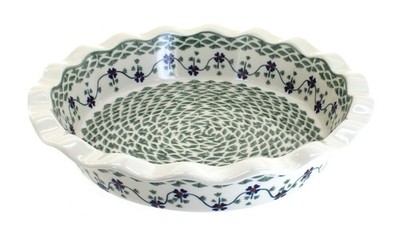 Blue Rose Polish Pottery Sage Floral Pie Plate