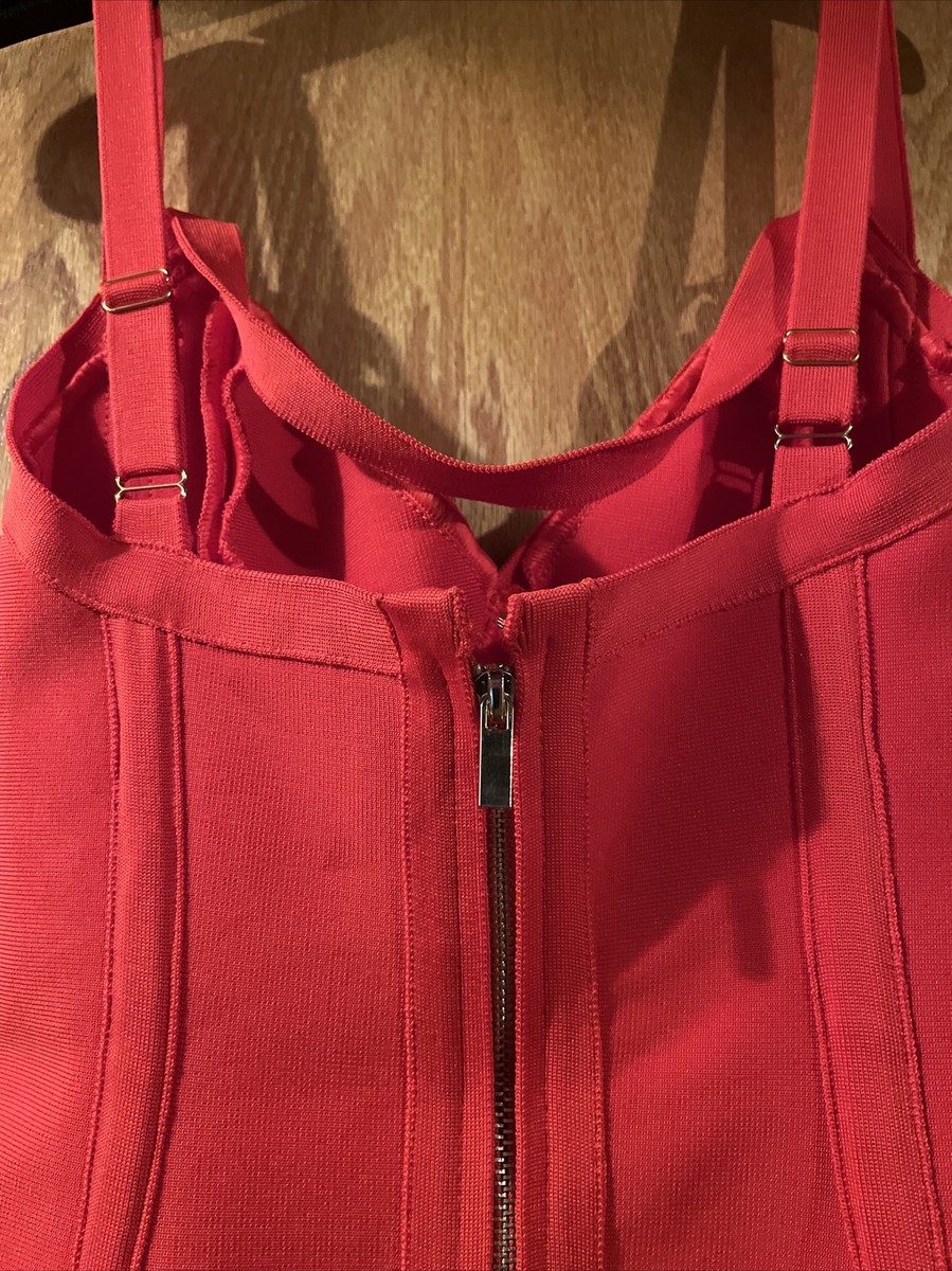 Red Dress Backless Gold Zipper Buckles Straps Halter Strap Small | eBay