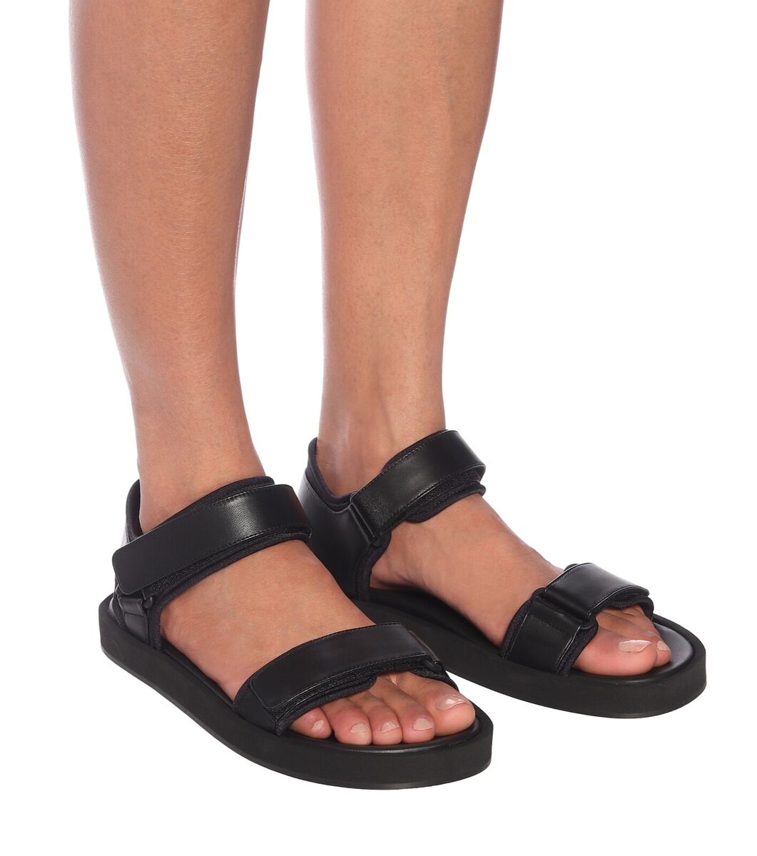 THE ROW Hook-and-Loop Leather & Neoprene Sandals in Black THE ROW Hook-and-Loop Leather & Neoprene Sandals in Black