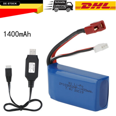 1400mAh 7,4V 25C Akku T Deans Stecker mit USB-Ladegerät für WLtoys 4WD RC Auto