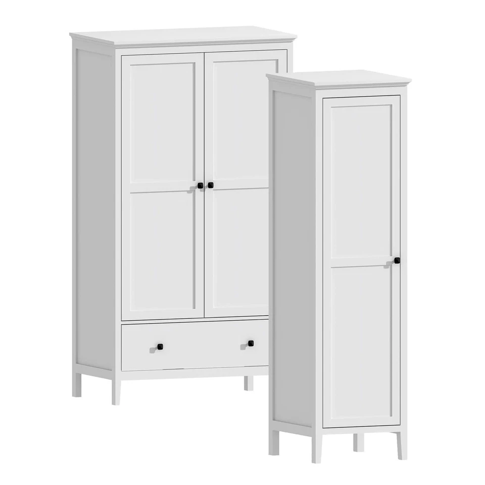 HOME SOURCE Wardrobe 1 / 2 Door Storage Clothes Organiser MDF Bedroom Furniture White