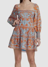 $495 Alice + Olivia Women's Blue Silk Blend Long-Sleeve Mini Dress Size L