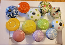 Lot of 12 Ceramic Bright Colorful Varied/unique Drawer Knobs