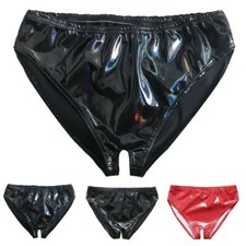 Women Sexy Wet Look Faux Leather Brief Panties Knickers G-string Thong Underwear