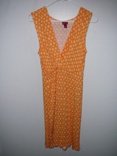 Merona Orange & White Geometric V-Neck Wrap Dress Size-Medium