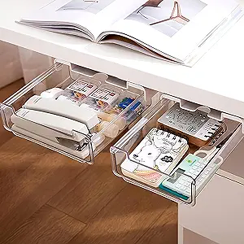 2 Packs Self-Adhesive Under Desk Storage Organizer Large Under Desk ...