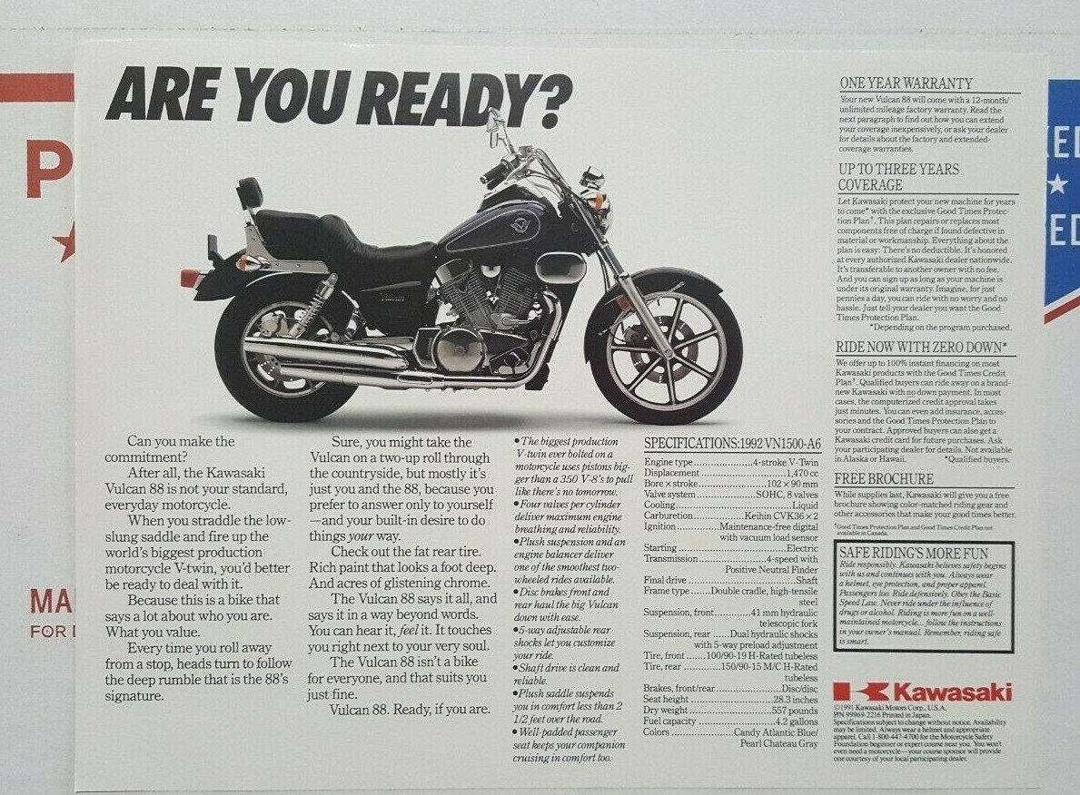 NOS Kawasaki 1992 Vulcan 88 Brochure 99969-2216 (tzp-289) | eBay