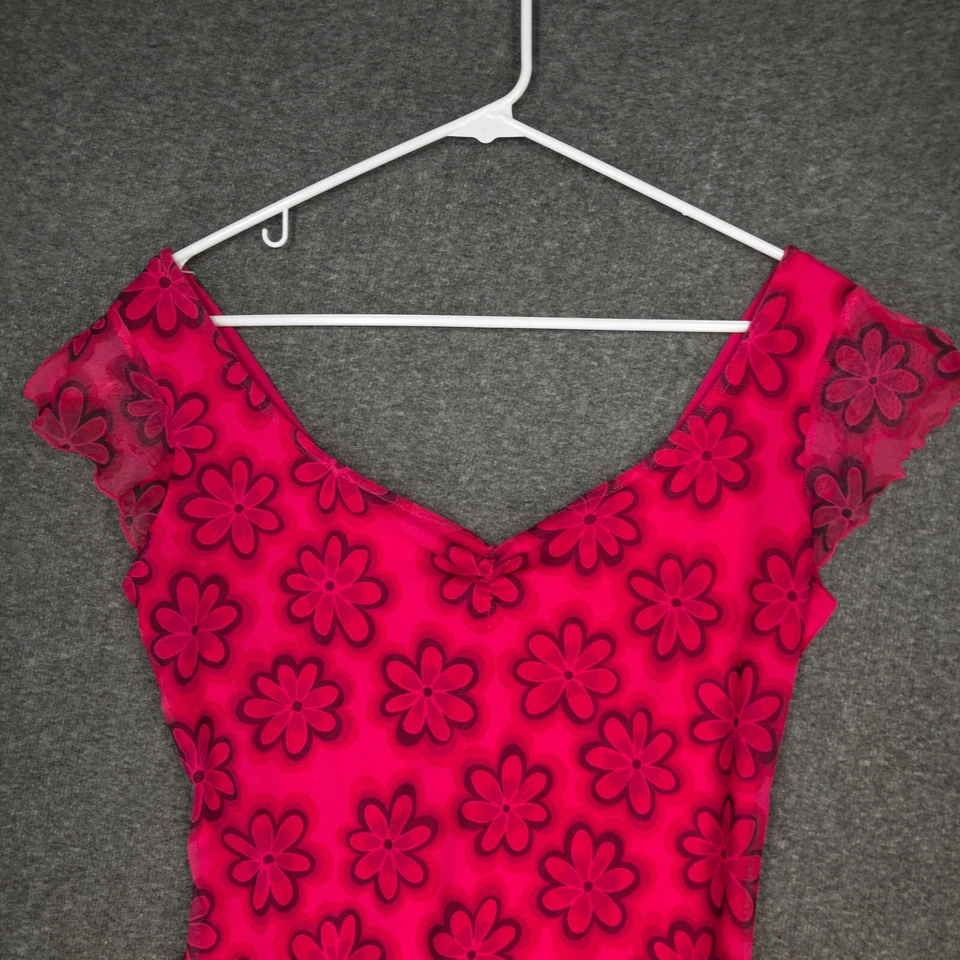 Y2K No Boundaries Mini Dress Junior's M Scoop Neck Flutter Sleeve Pink Floral - Image 2 of 4