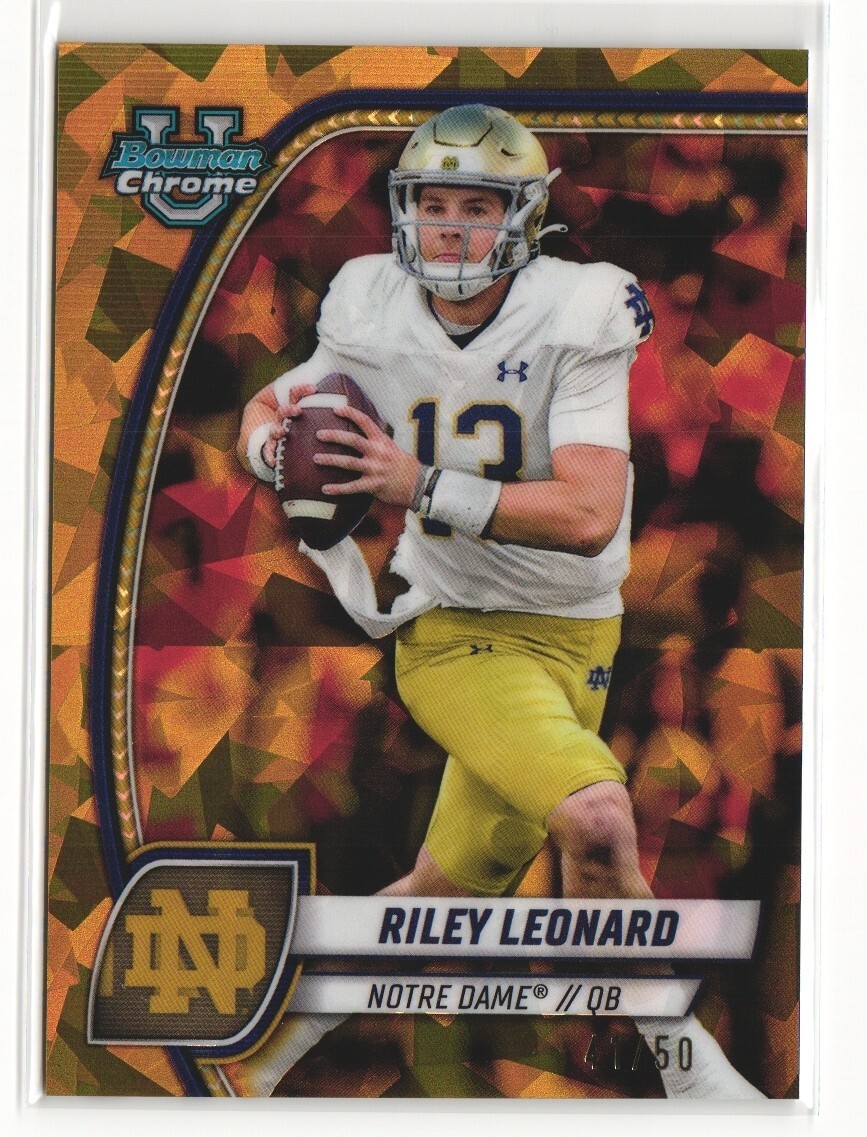 Riley Leonard 2024 Bowman Chrome U Sapphire Gold /50 #154 Notre Dame