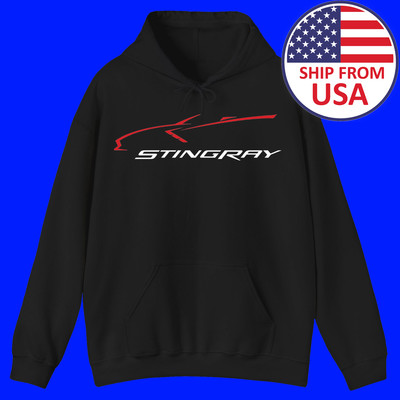 Corvette Stingray Car Men's Black Hoodie Sweatshirt Size S to 3XL