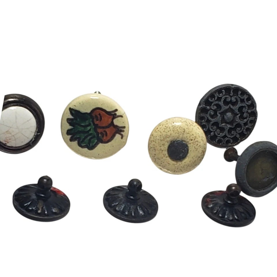 Lot of 16 Vintage Amerock Cabinet Knobs & Pulls Antique Brass Porcelain - Image 3 of 4