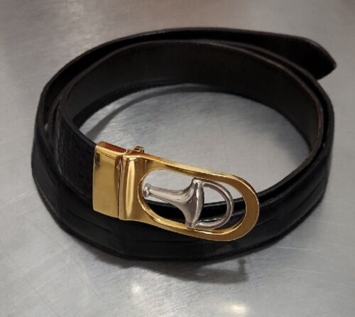 Gucci Black Leather Round Silver Buckle Belt 30 – Palm Beach Vintage