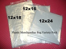 300 Merchandise Bag Variety Pack 12x16 12x18 12x24 Clear 1 Mil Apparel Bags