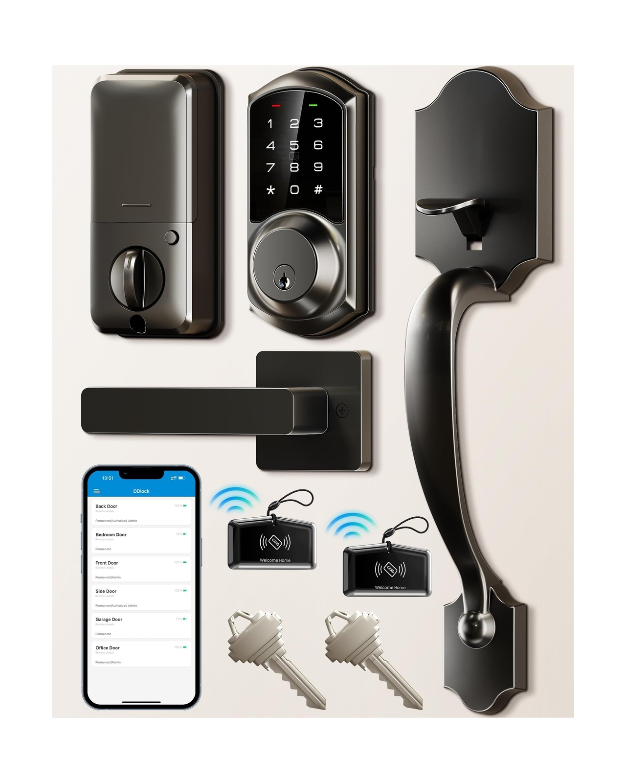 Veise Smart Keyless Entry Deadbolt Lock with App Control and Lever Handle-image