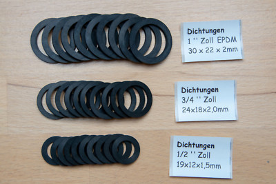 Gummidichtungen für Überwurfmuttern FLACHDICHTUNG 1/2  3/4  1 Zoll EPDM 