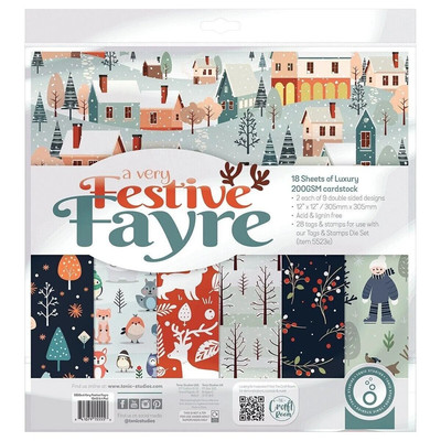 Tonic Studios Papierblock 12''x12'' - ein sehr festliches Fayre - 200 g/m² - 18 Blatt