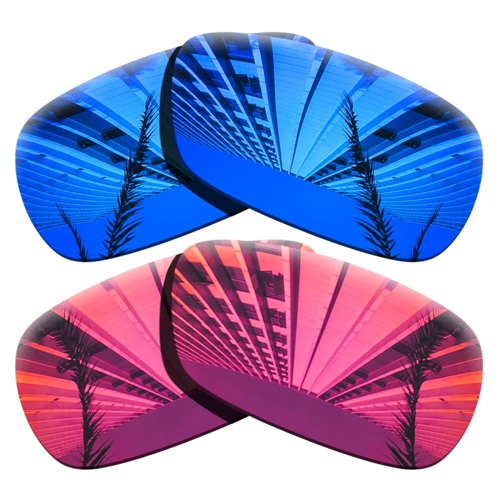 2Pairs Replacement Lenses For-Oakley Square Wire 2.0-Purple Blue+Fuchsia Red