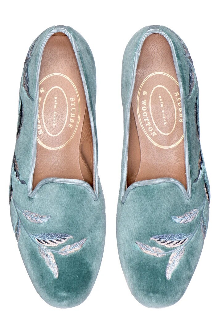 $575 NIB Stubbs & Wootton Women's Leather Velvet Slippers Loafers Shoes US 8.5