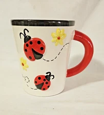 Lady Bug Planter Mug Hole for Drainage 6.25" Tall  Both Sides Raised Design