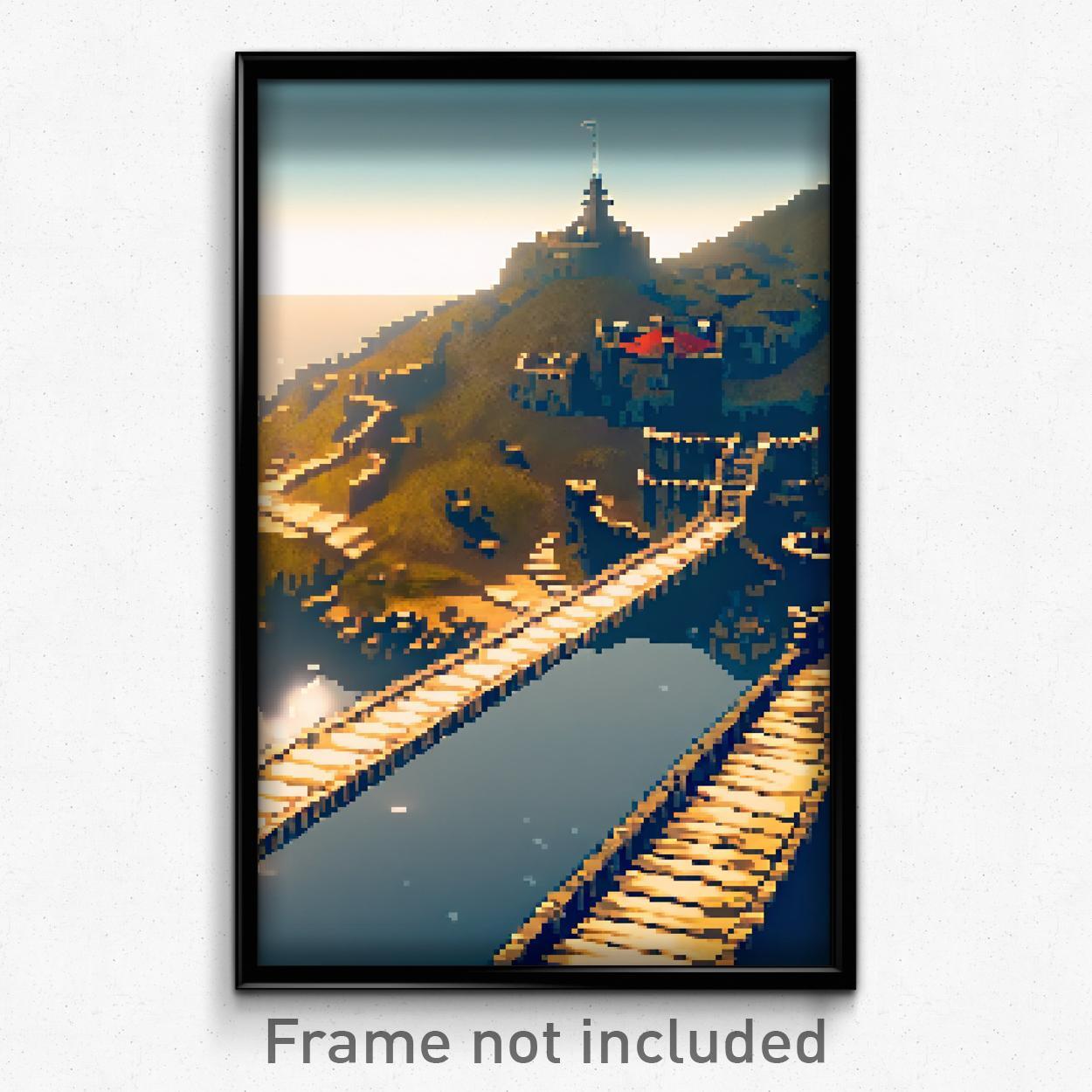 8-Bit Pixel Art Poster - Calm Stronghold Psychedelic Trippy Gamer Print