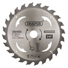 Draper TCT Construction Circular Saw Blade, 250 x 30mm, 24T 26465