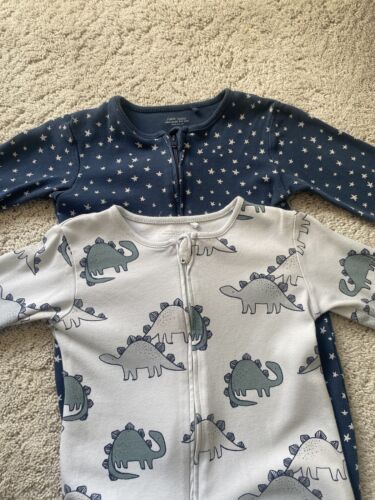 2x Next Baby Boys Zipped Sleepsuits 18-24 Months Blue Stars And Dinosaurs - Picture 1 of 4