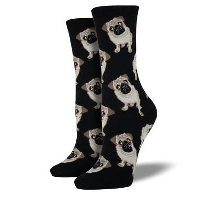 Socksmith Neuheit Mops grafisch bedruckt Damen schwarz Baumwolle Crew UK 3 8 Socken
