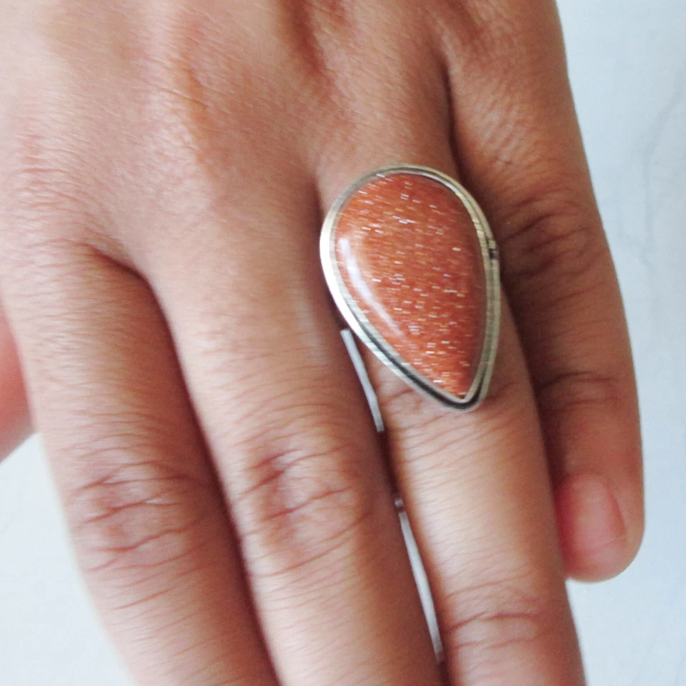 Sun stone handmade gemstone 925silver overlay unisex adjustable ring jewelry - Image 3 of 4