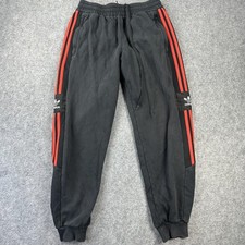 Adidas Sweatpants Mens Medium Black Fleece Joggers 3 Stripe Side Trefoil Logo