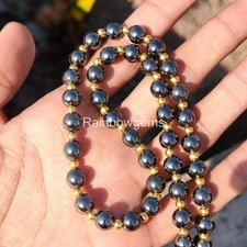 Hematite Beaded Necklace 8mm Round Stone Necklace, Natural Gemstone Jewelry